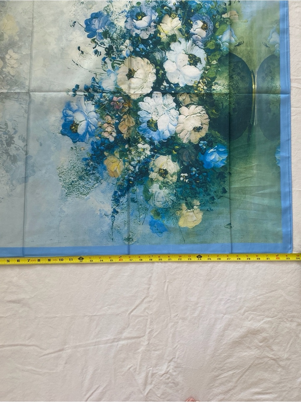 100% Silk Floral Blue & Green Wrap Scarf Top Sarong - Picture 10 of 11